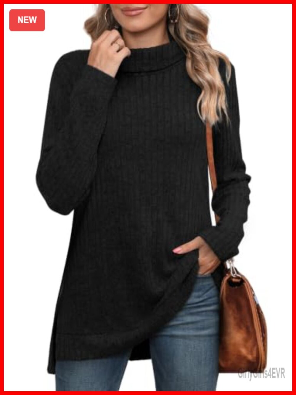 Womens Tunic Top Turtleneck Long Sleeve Oversized Fall Sweater Side Split High